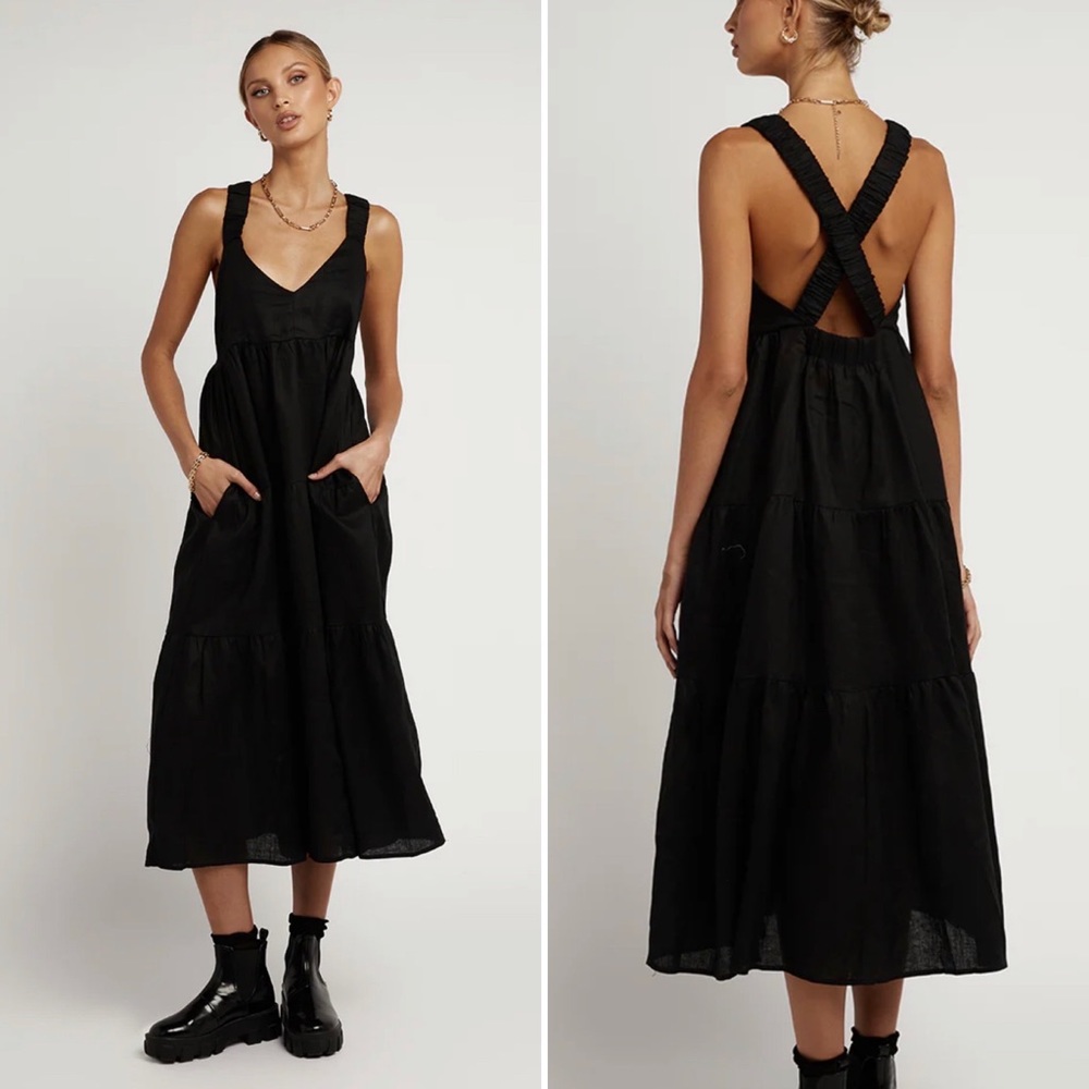 DISSH Amy Black Linen Midi Dress